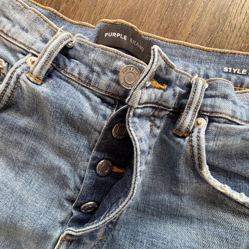 Purple Brand P001‎ Low Rise Slim Jeans Lt Indigo 3D Embossed Monogram Button Fly - Picture 6 of 16